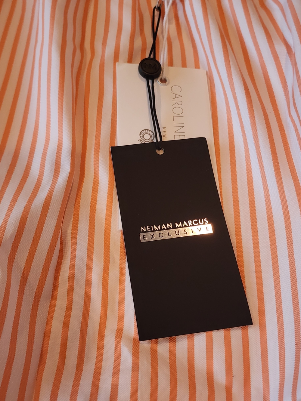 Neiman Marcus Peach and White Striped Off-Shoulder Skirt - Picture 2 of 5